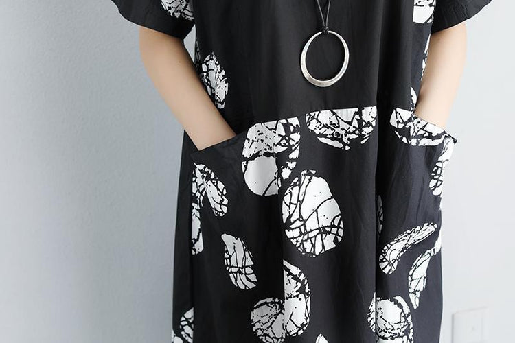 Casual Pockets Summer Short Sleeve Black Dress - Omychic