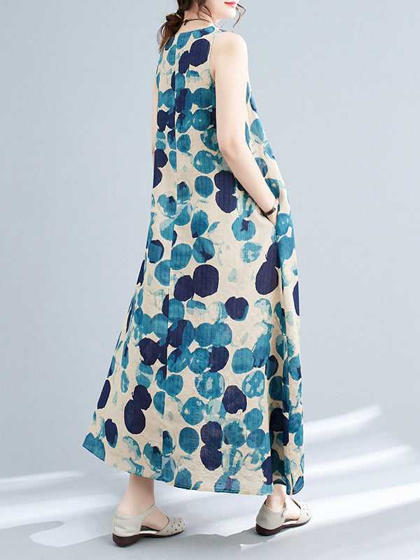 Polka-Dot Loose Round-Neck Maxi Dress