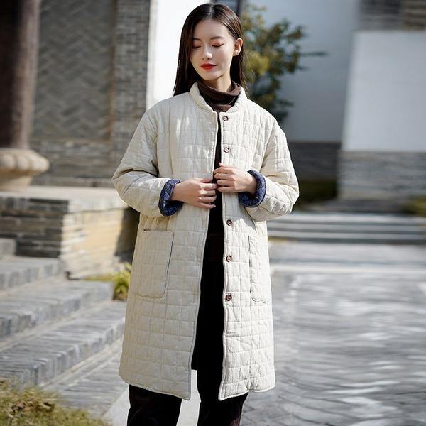 Women Thick Plaid Parkas Vintage Stand Coats Winter New Pockets Button Parkas Coats - Omychic