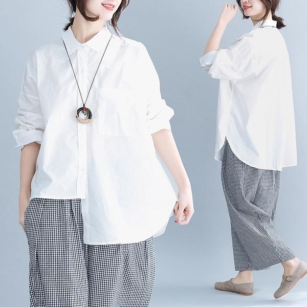 omychic cotton linen autumn vintage korean plus size Casual loose shirt women blouse 2020 clothes ladies tops streetwear - Omychic