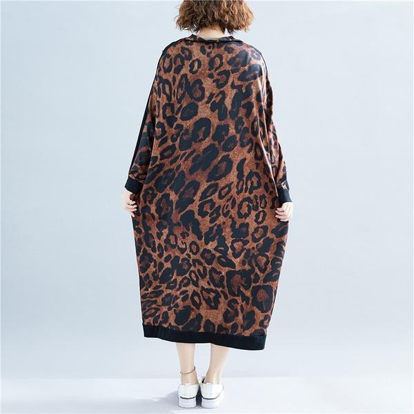 Long Sleeve Leopard Cotton Vintage Plus Size Women Casual Loose Long Spring Autumn Dress ( Limited Stock) - Omychic