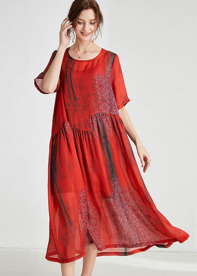 Orange Red Print Loose Half Sleeve Summer Dress