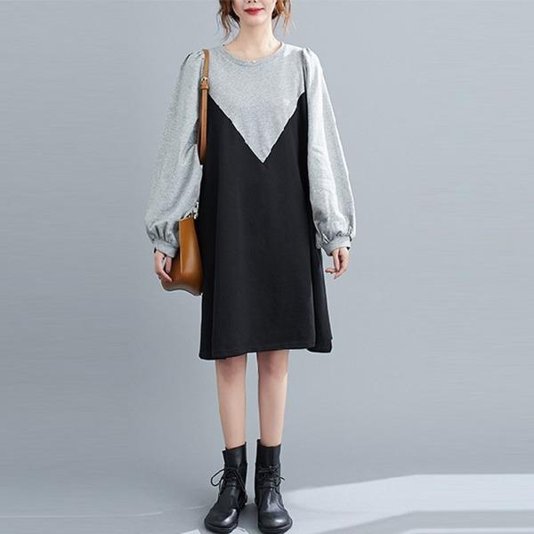 Patchwork Color Loose Comfortable Female Cotton Dresses - Omychic