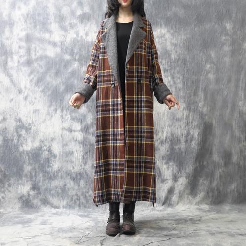Omychic Winter Woolen Coat Plaid Patchwork Loose Long Coat Outerwear Ladies Fashion Plaid Coat Overcoat Female Topcoat 2019 - Omychic