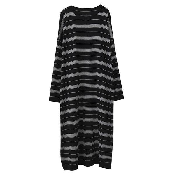 long sleeve knitted plus size vintage stripe women causal loose autumn winter Sweater dress - Omychic