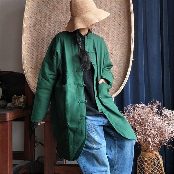 Loose Thin Long Parkas New 2020 Spring Stand Collar Linen Female Coats - Omychic