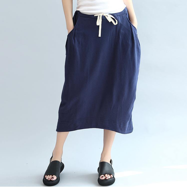dark blue casual  knitting cotton skirts elastic waist beach skirts - Omychic