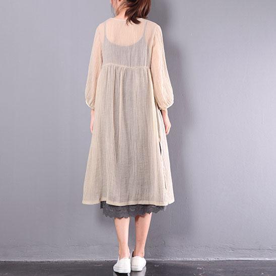 dark gray patchwork cotton sundress oversize casual lace dresses sleeveless layered dresses - Omychic