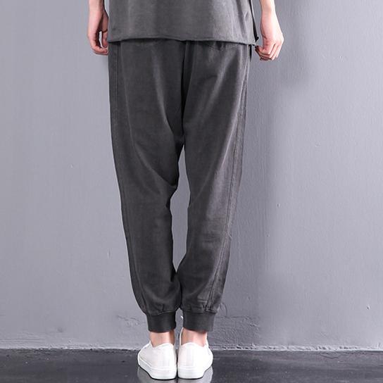 dark gray print cotton trousers casual oversize pants - Omychic