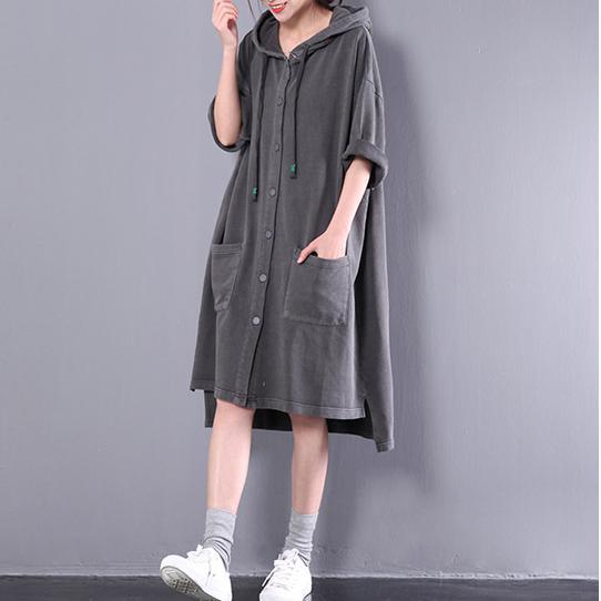 dark gray summmer shirt dress fine cotton maternity dresses plus size casual clothes - Omychic
