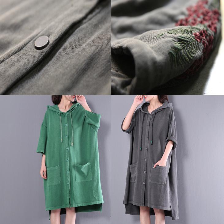 dark gray summmer shirt dress fine cotton maternity dresses plus size casual clothes - Omychic