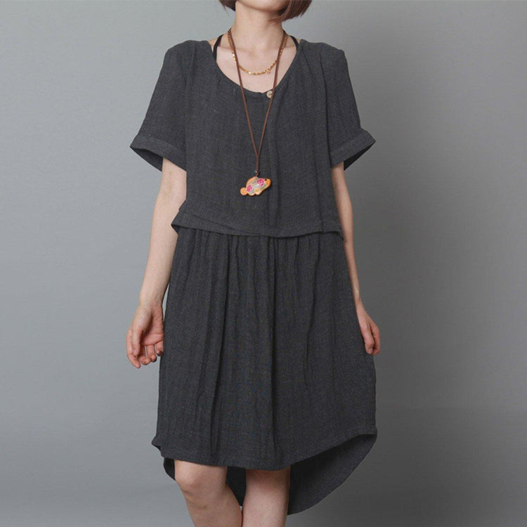 dark grey causal summer dress oversize shift dress holiday garden dress - Omychic