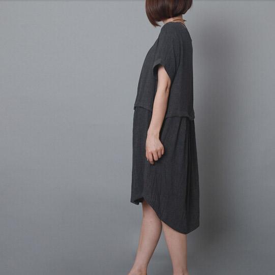 dark grey causal summer dress oversize shift dress holiday garden dress - Omychic