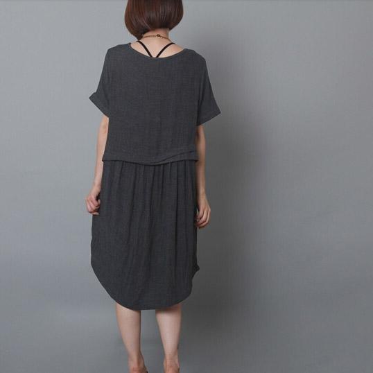 dark grey causal summer dress oversize shift dress holiday garden dress - Omychic