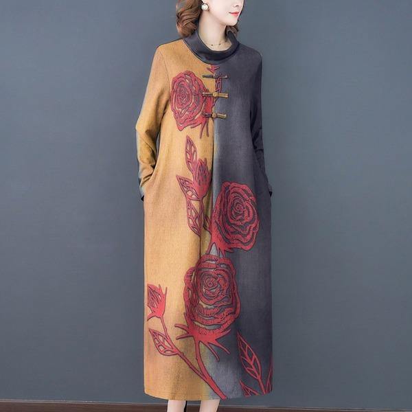 vintage floral for women casual loose autumn winter dress - Omychic