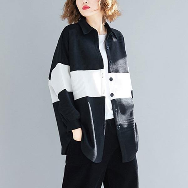 Oversized Women Autumn Casual Coats  Turn-down Collar Patchwork Color Loose Female Jackets - Omychic