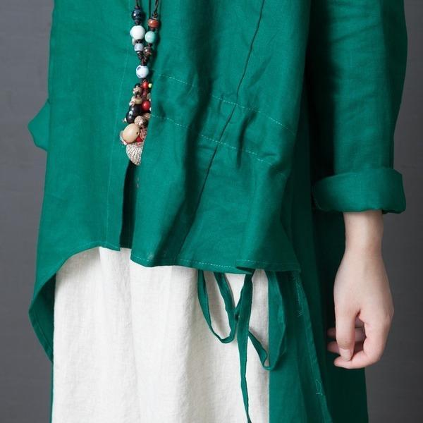 long sleeve cotton linen plus size vintage women casual loose spring autumn elegant shirt dress clothes - Omychic