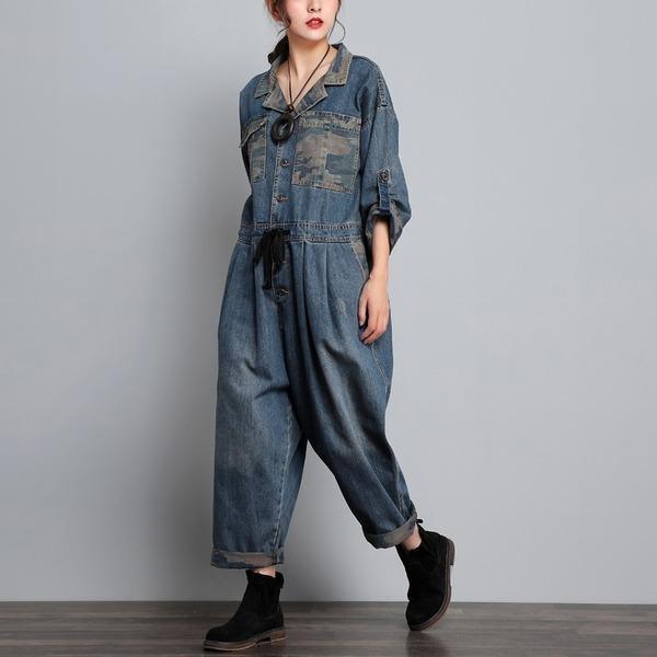 Ladies Vintage Denim Jumpsuits Female 2020 Spring Autumn Overalls - Omychic