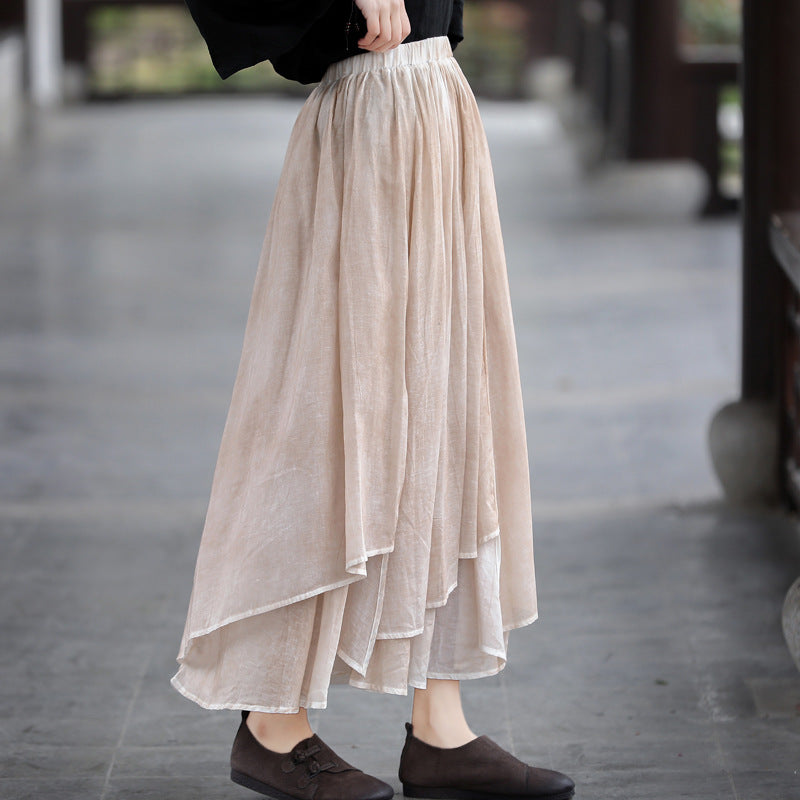 Cotton Linen Cozy Solid Patchwork Casual Skirt