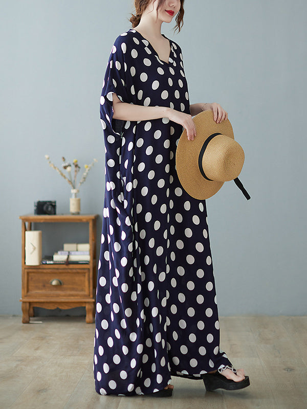 Urban Loose Polka-Dot Printed A-Line Maxi Dress