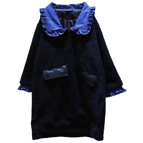Winter The New Contrast Color Peter Pan Collar Pleated Casual Keep Warm Coat - Omychic