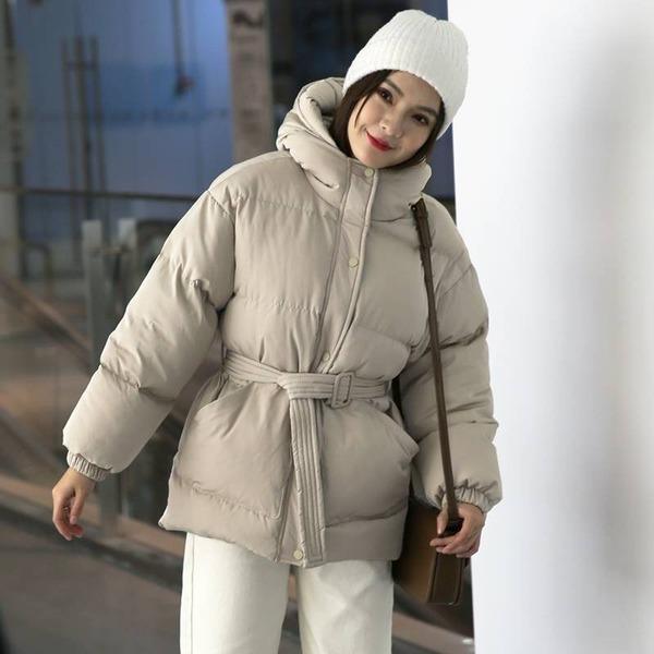 Winter Warm Coat Femme Black Parkas with Sashes Hooded Korean Style Women Clothing - Omychic