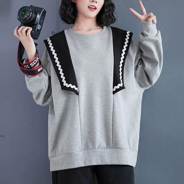 New Arrival 2020 Korean Simple Style Patchwork Color Loose Ladies  Pullovers Hoodies - Omychic