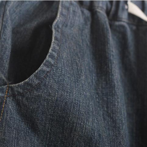 Denim Blue Casual Straight Pants Loose Elastic Waist Drawstring Jeans - Omychic