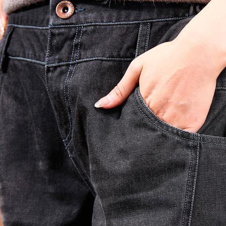 denim pants plus size jeans warm harrem pants velour inside - Omychic