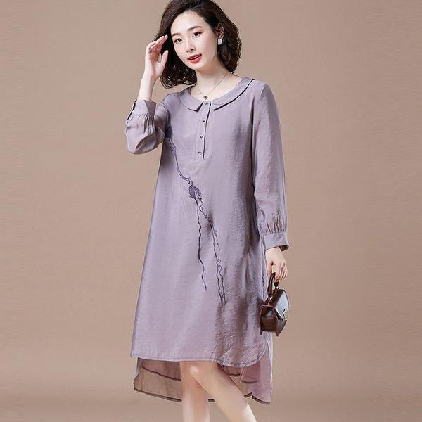 Casual Dresses New Arrival 2020 Autumn Simple Style  Loose Ladies Knee-length Dress - Omychic