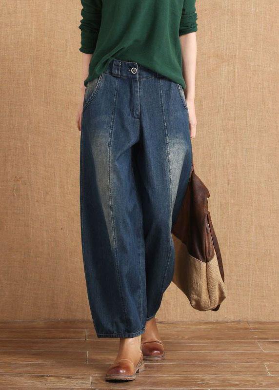 diy Blue Casual Pockets Button lantern Fall Denim Pants - Omychic