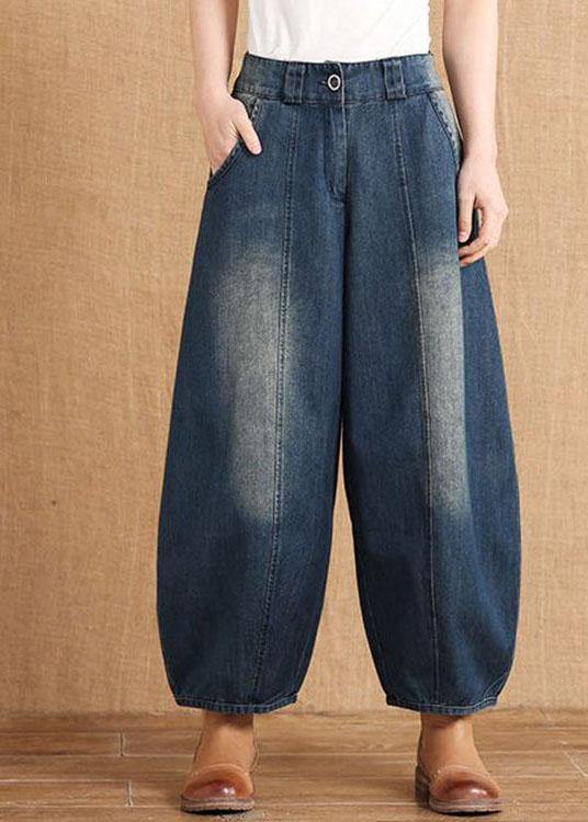diy Blue Casual Pockets Button lantern Fall Denim Pants - Omychic