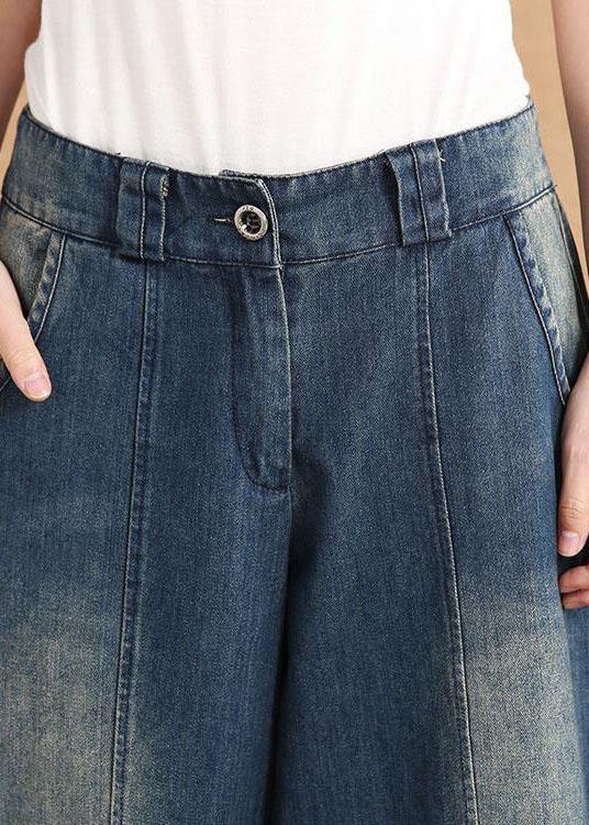 diy Blue Casual Pockets Button lantern Fall Denim Pants - Omychic