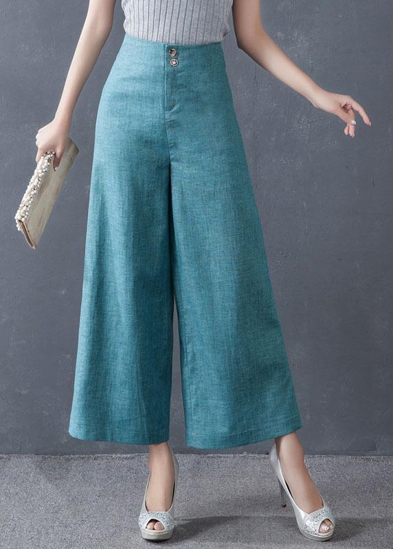 diy Blue High Waist Button Wide Leg Fall Pants Trousers - Omychic