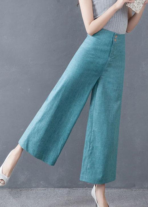 diy Blue High Waist Button Wide Leg Fall Pants Trousers - Omychic