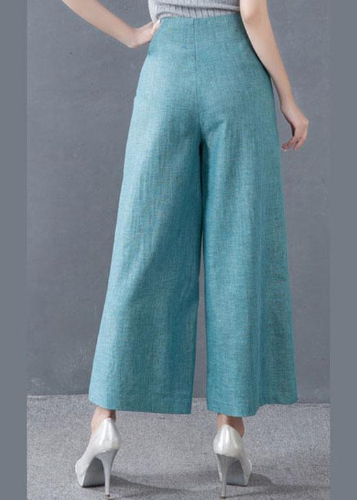 diy Blue High Waist Button Wide Leg Fall Pants Trousers - Omychic