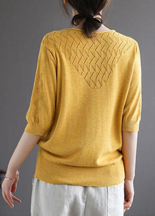 diy Yellow Hollow Out Hole Casual Fall Sweater - Omychic