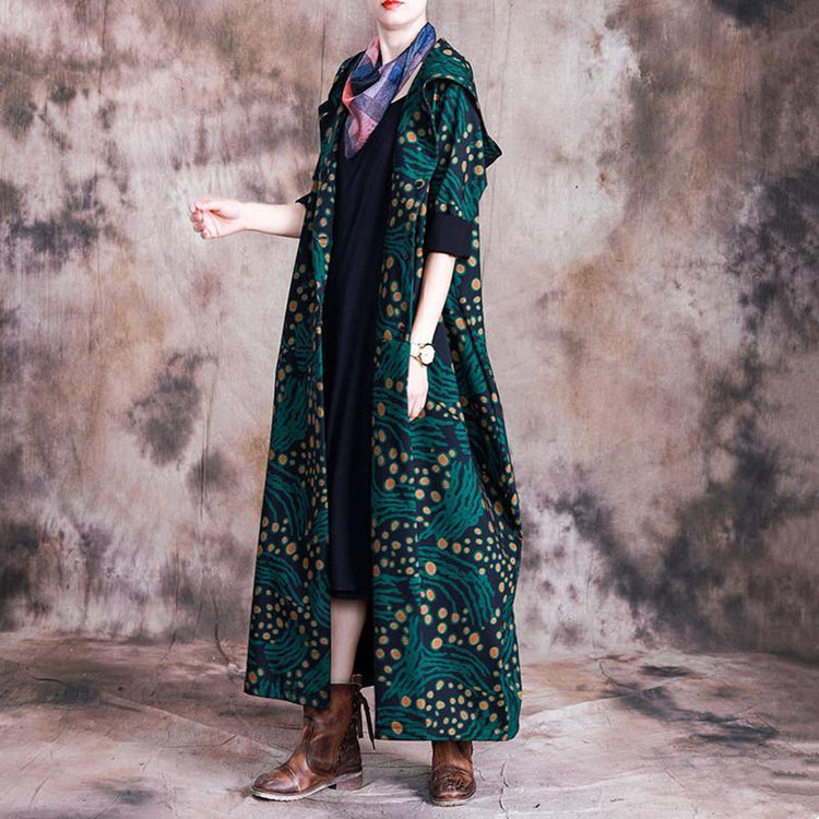 diy hooded Fashion winter Coats Women green prints Art outwears - Omychic