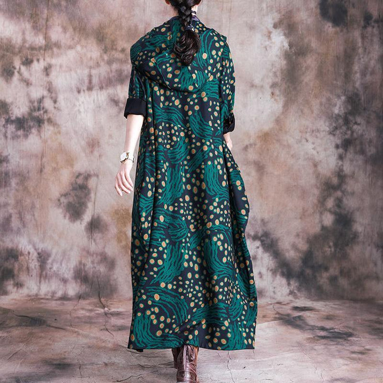 diy hooded Fashion winter Coats Women green prints Art outwears - Omychic
