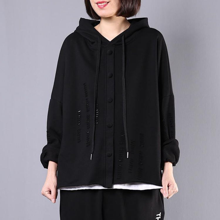 diy hooded Hole cotton spring clothes For Women Fabrics black tops - Omychic
