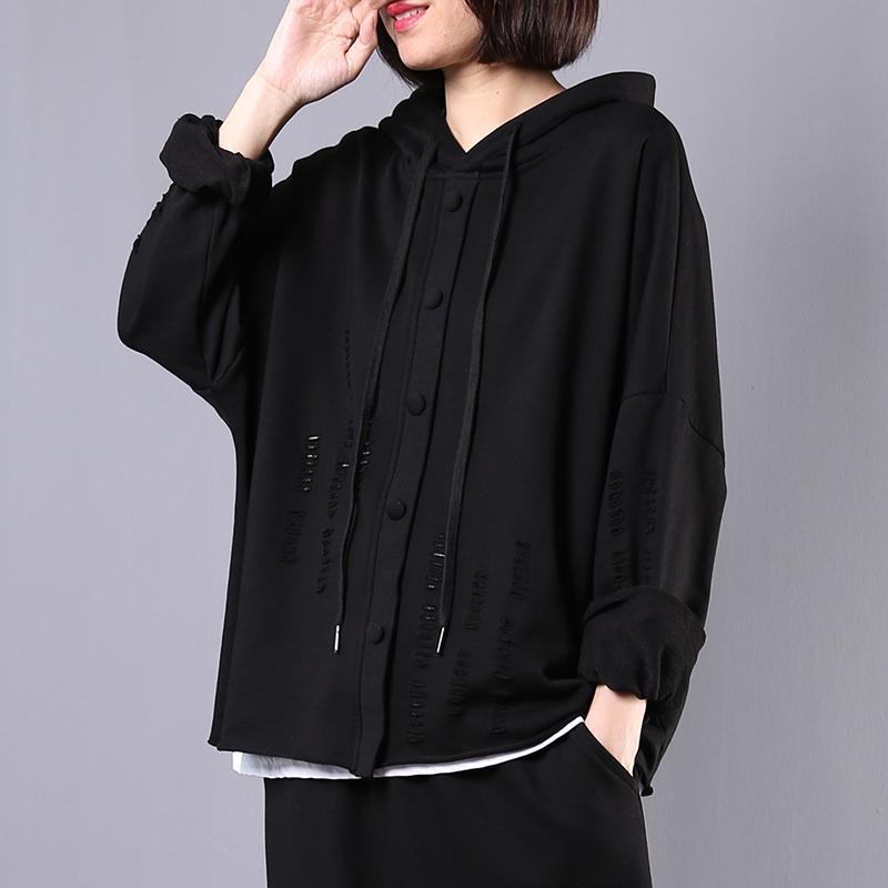 diy hooded Hole cotton spring clothes For Women Fabrics black tops - Omychic