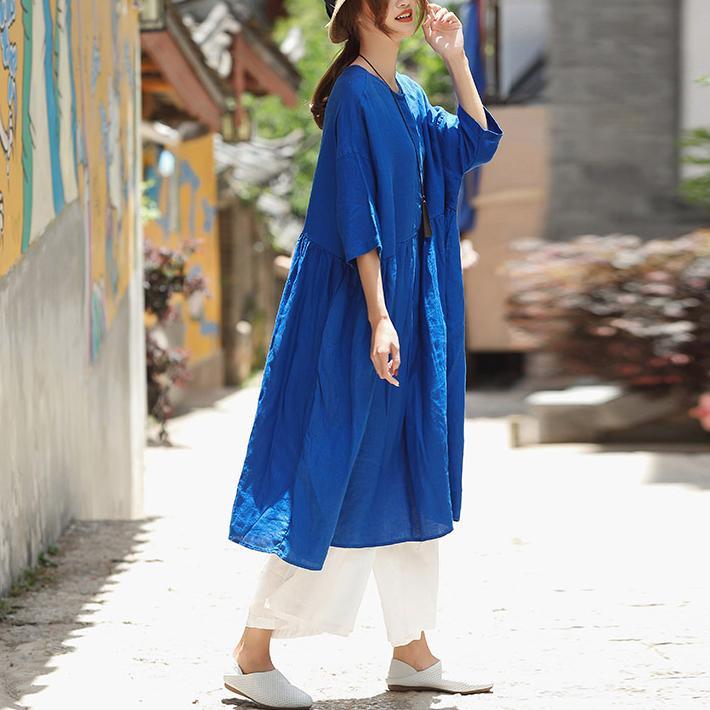 diy o neck large hem linen dresses plus size Fashion Ideas blue oversized Dress summer - Omychic