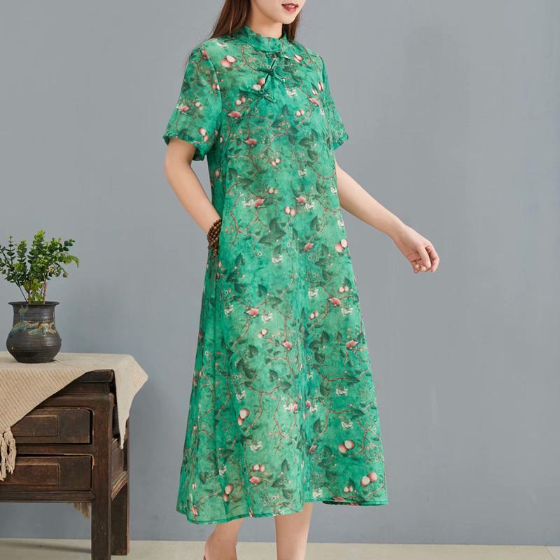 diy pockets linen Robes Inspiration green prints Dress summer - Omychic