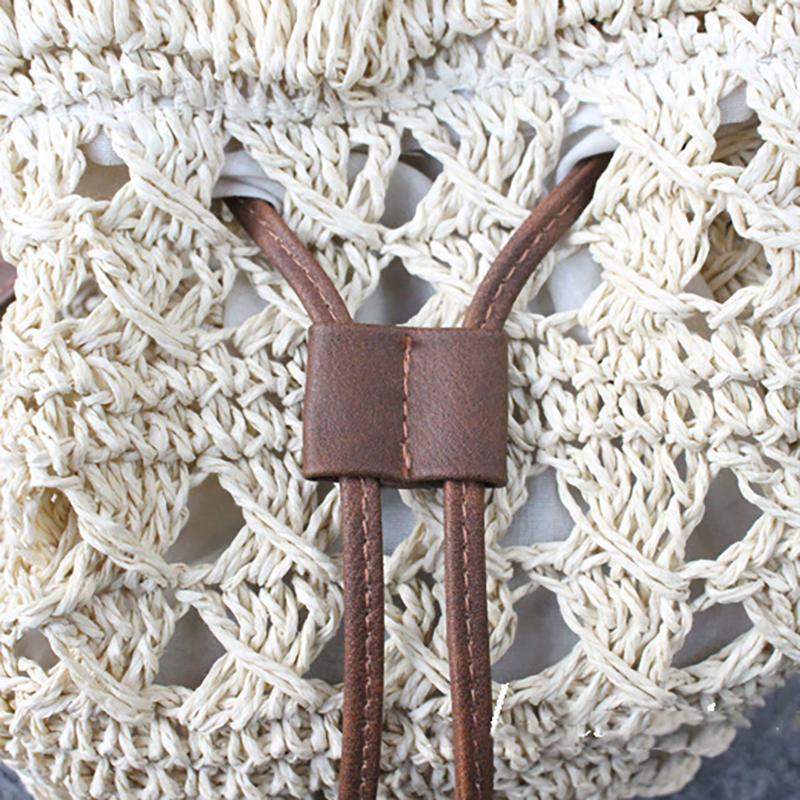 Drawstring Travel Crochet Straw Bucket Bag
