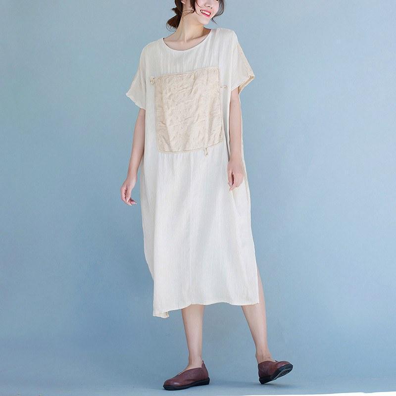 Women cotton linen loose dress - Omychic