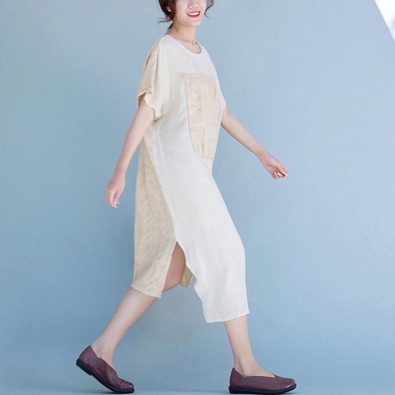 Women cotton linen loose dress - Omychic