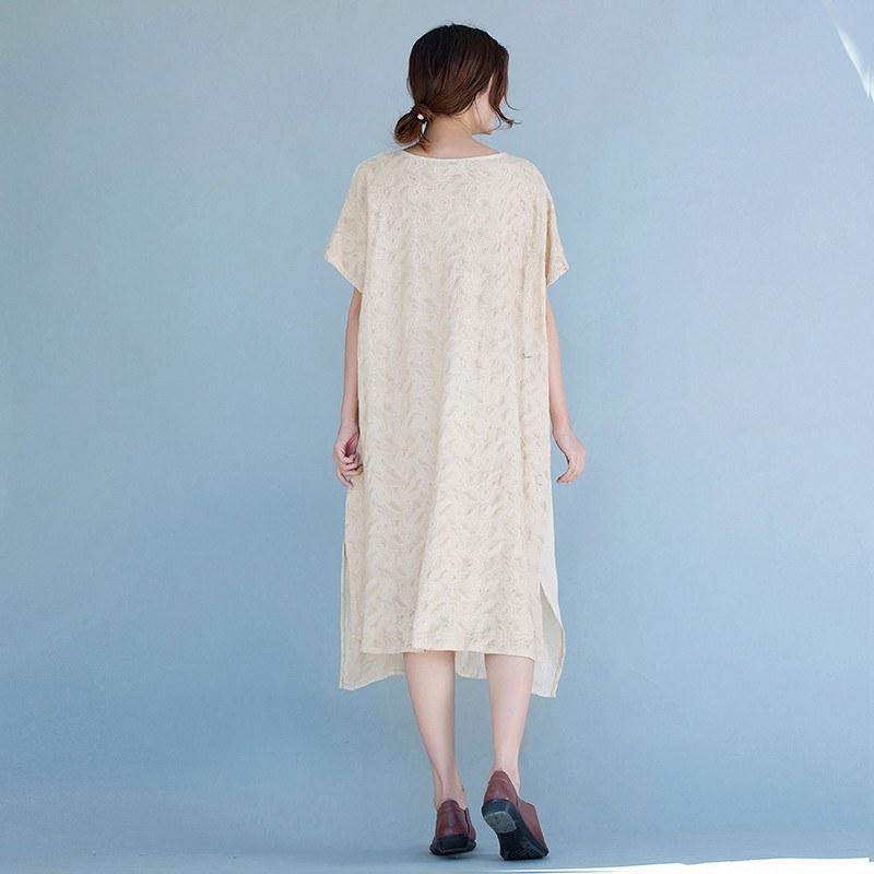 Women cotton linen loose dress - Omychic