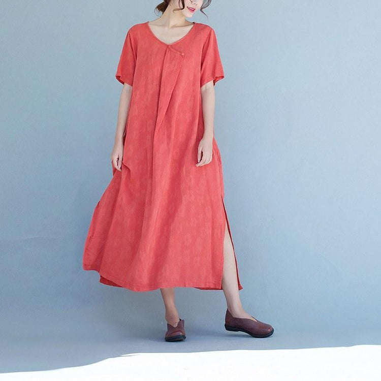 Women Cotton linen  short sleeve dress - Omychic