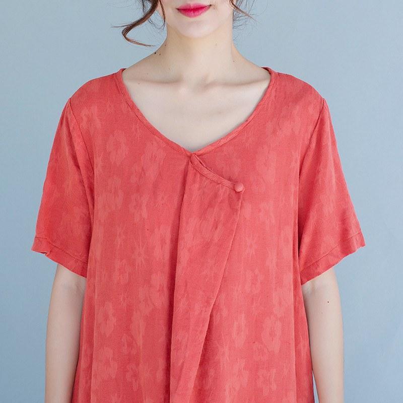 Women Cotton linen  short sleeve dress - Omychic