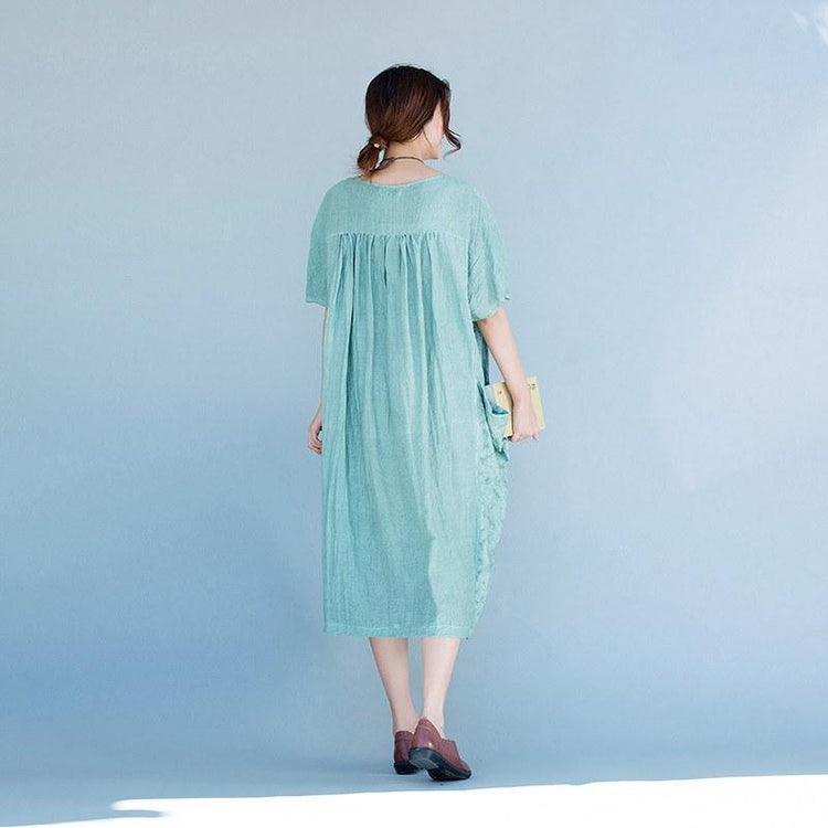 Women short sleeve Cotton linen dress - Omychic